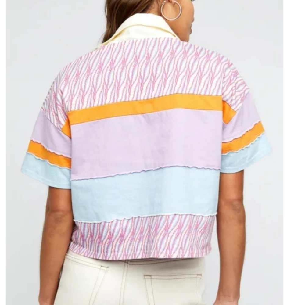 FREE PEOPLE MixPrint BELLA Collar Henley Tee Top - Picture 4 of 7